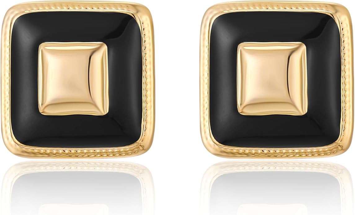 Chunky Gold Earrings Stud for Women Square Black Flower Stud Earrings Red Statement Earrings Dain... | Amazon (US)