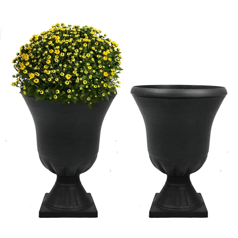 WORTH 22 inch Urn Planter,Black Front Door Planters Outdoor Set of 2, Plastic Round Planter, Clas... | Walmart (US)