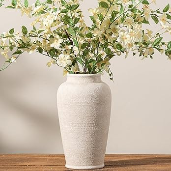 Ceramic Flower Vase, 11 Inch Large White Flower Vase Tall Rustic Farmhouse Decorative Vase Floral... | Amazon (US)