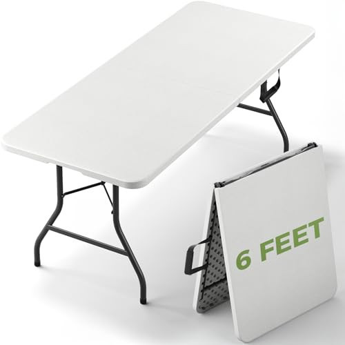 MAKE CHANGES Folding Table, 6 FT Foldable Plastic Table with Carrying Handle, Heavy Duty Portable Fold-in-Half Utility Table for Party, Camping, Banquet, Craft, Wedding, Indoor & Outdoor Use | Amazon (US)