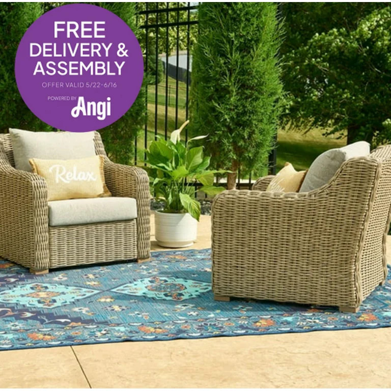 Better Homes & Gardens Bellamy 2-Pack Outdoor Wicker Club Lounge Chairs Gray Cushions with Patio ... | Walmart (US)