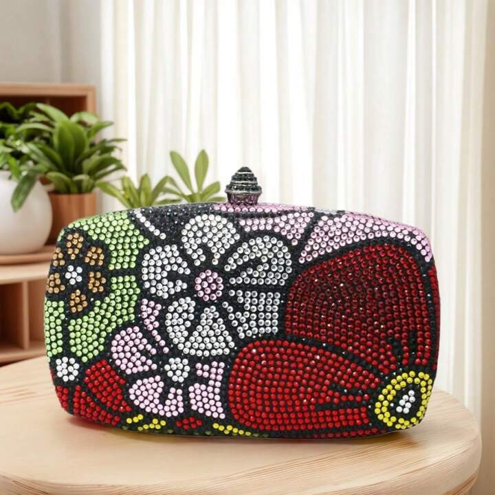 Rhinestone Clutch Bag Flower Pattern Evening Bag Floral Handbag Banquet Cocktail Party Purse | SHEIN