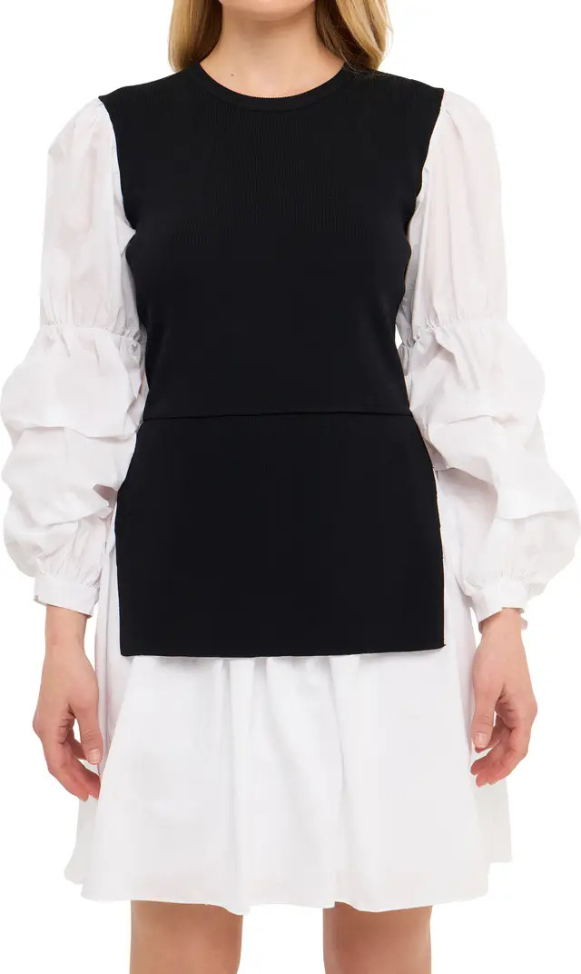 English Factory Mixed Media Long Sleeve Minidress | Nordstrom | Nordstrom