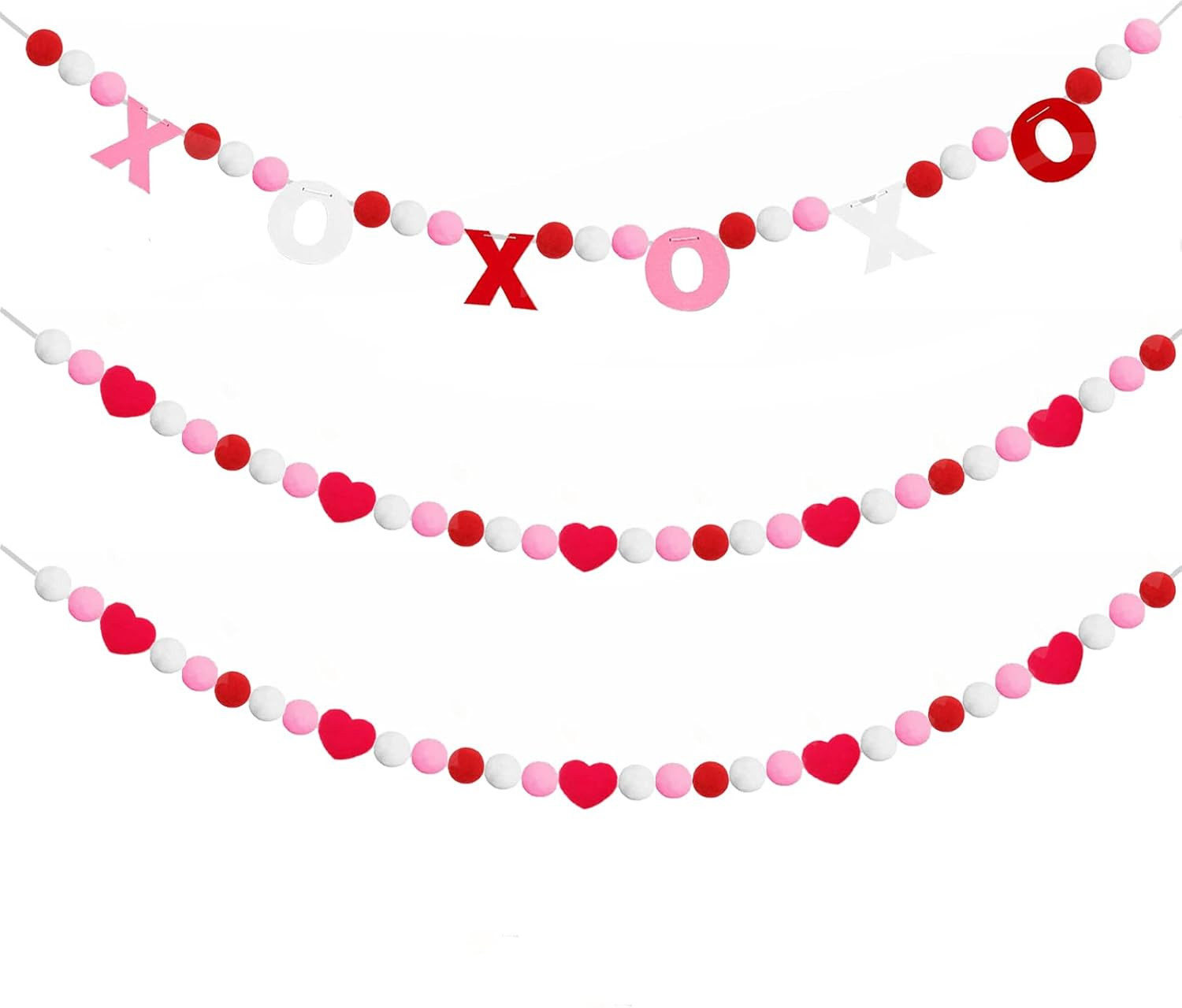Valentines Day Decorations, 3 PCS Felt Garland with XOXO and Red Heart Shape Garland for Valentin... | Amazon (US)
