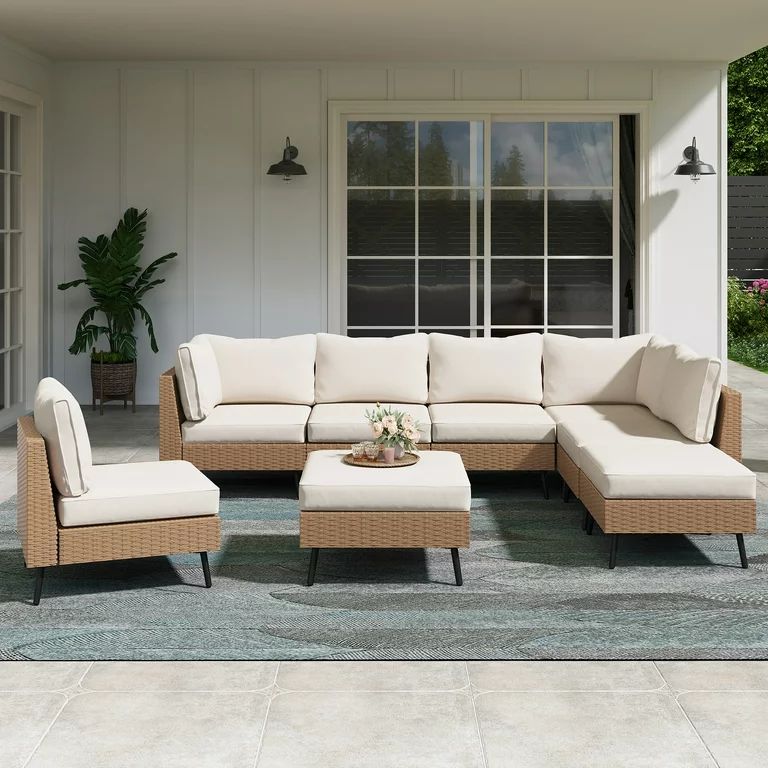 LAUSAINT HOME 8-Piece Patio Conversation Set, Outdoor Sectionals with 6 Chairs, 2 Ottomans and Pl... | Walmart (US)