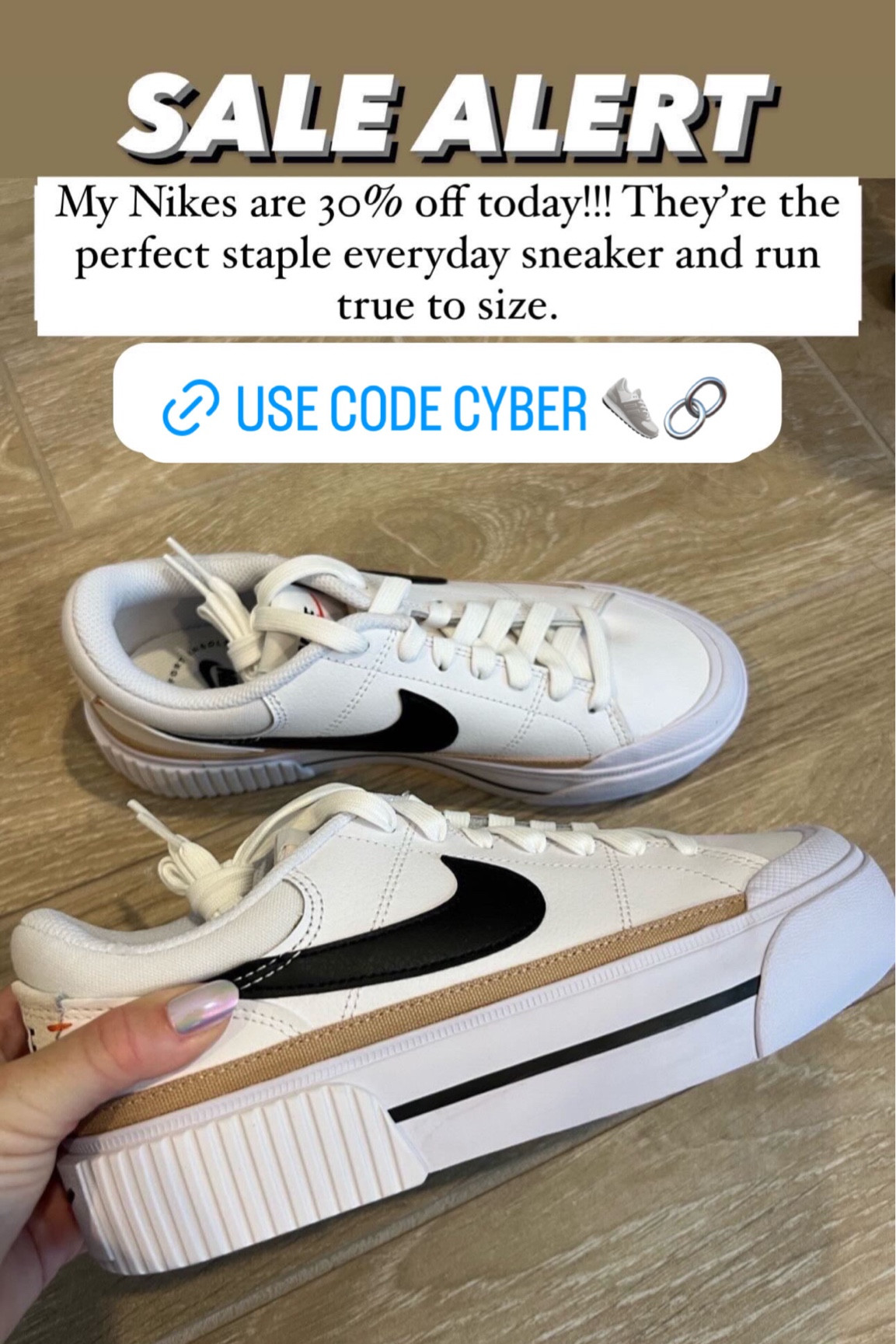 My Nike sneakers are on sale 30% off with code cyber. Runs tts 

#LTKShoeCrush #LTKCyberWeek #LTKSaleAlert