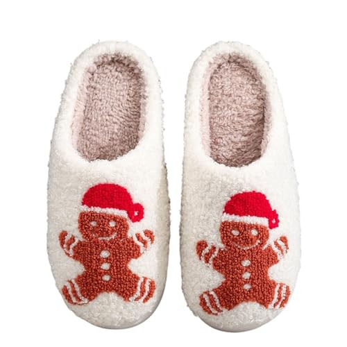 LNERIP Women's Men's Gingerbread Man Slippers Memory Foam Warm Plush Christmas Slippers Embroidery Print House Shoes 43-44 | Amazon (US)