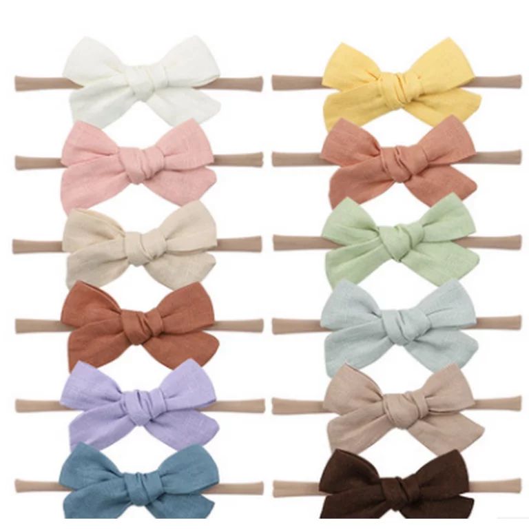 12 Pack Baby Girls Nylon Headbands Linen Hair Bows Hairbands Handmade Hair Accessories for Newbor... | Walmart (US)