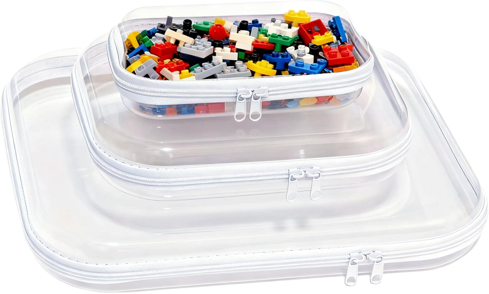 3PCS Clear Hard Plastic Zipper Case, Double Zippers Hard Pouch, Portable Travel Organizer Bin Cle... | Amazon (US)