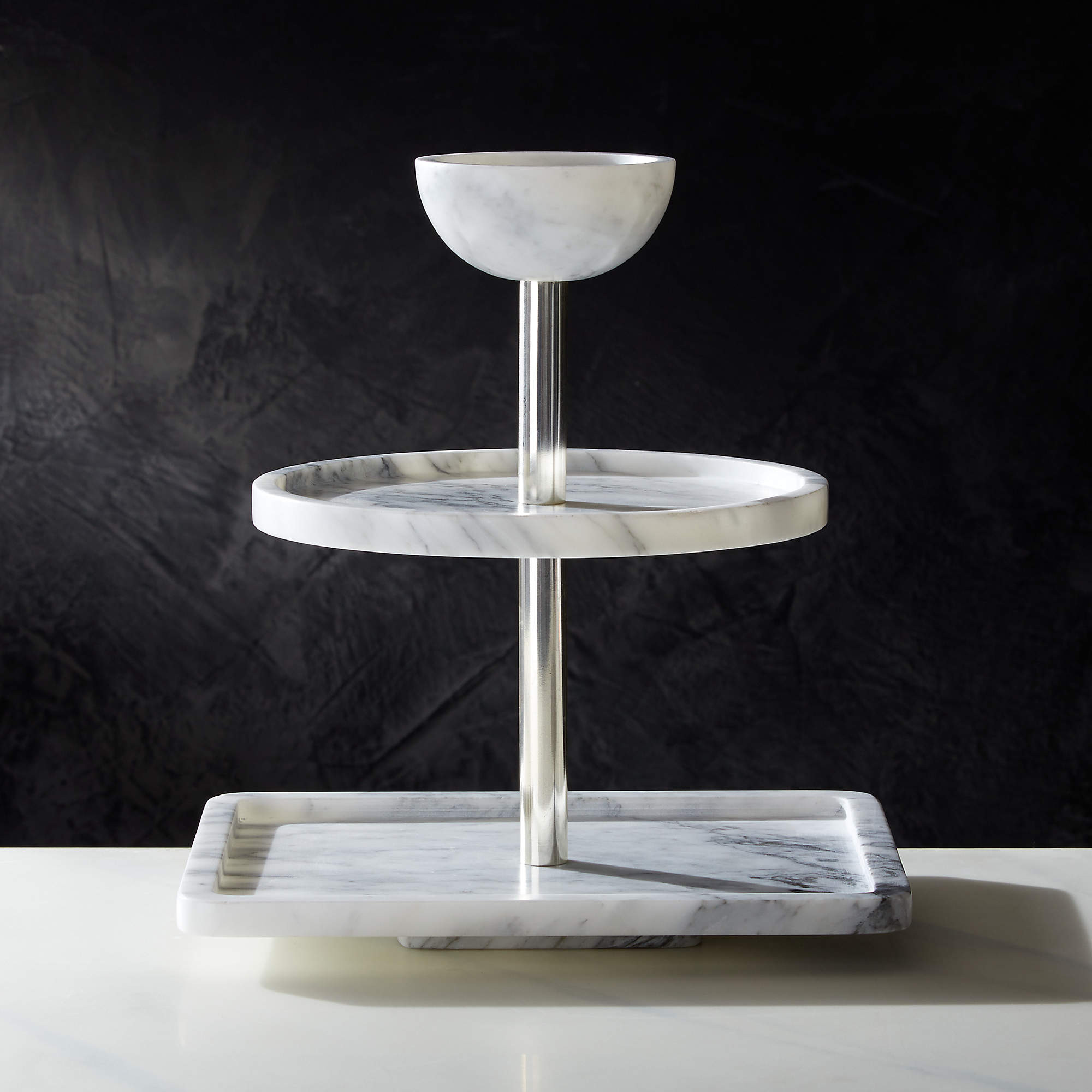 White Marble Tiered Serving Stand by Jennifer Fisher + Reviews | CB2 | CB2