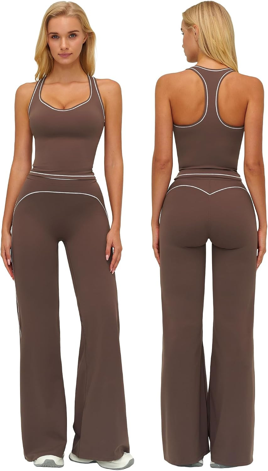 ABOCIW Two Piece Workout Sets for Women Racerback Tank Top Matching High Waist Wide Leg Yoga Pants Pilates Outfits | Amazon (US)