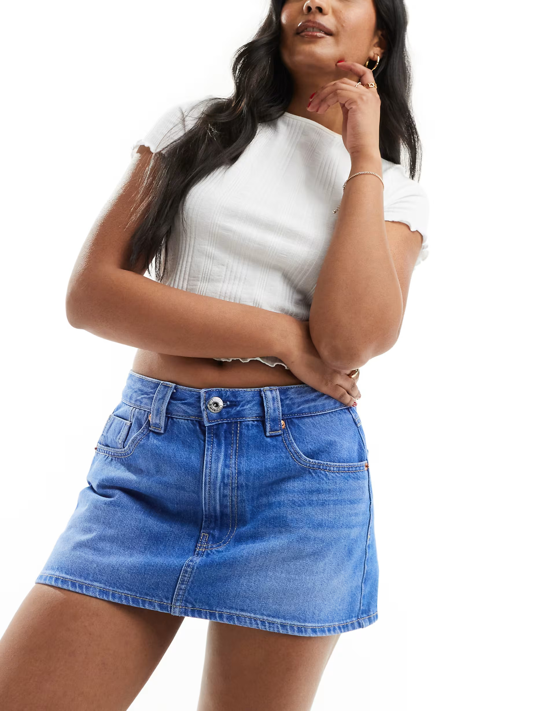 Stradivarius denim mini skirt in medium blue | ASOS (Global)
