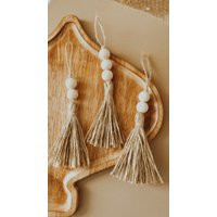 Jute Tassel Beaded Neutral Ornaments Decor Pack Of Three | Etsy (US)