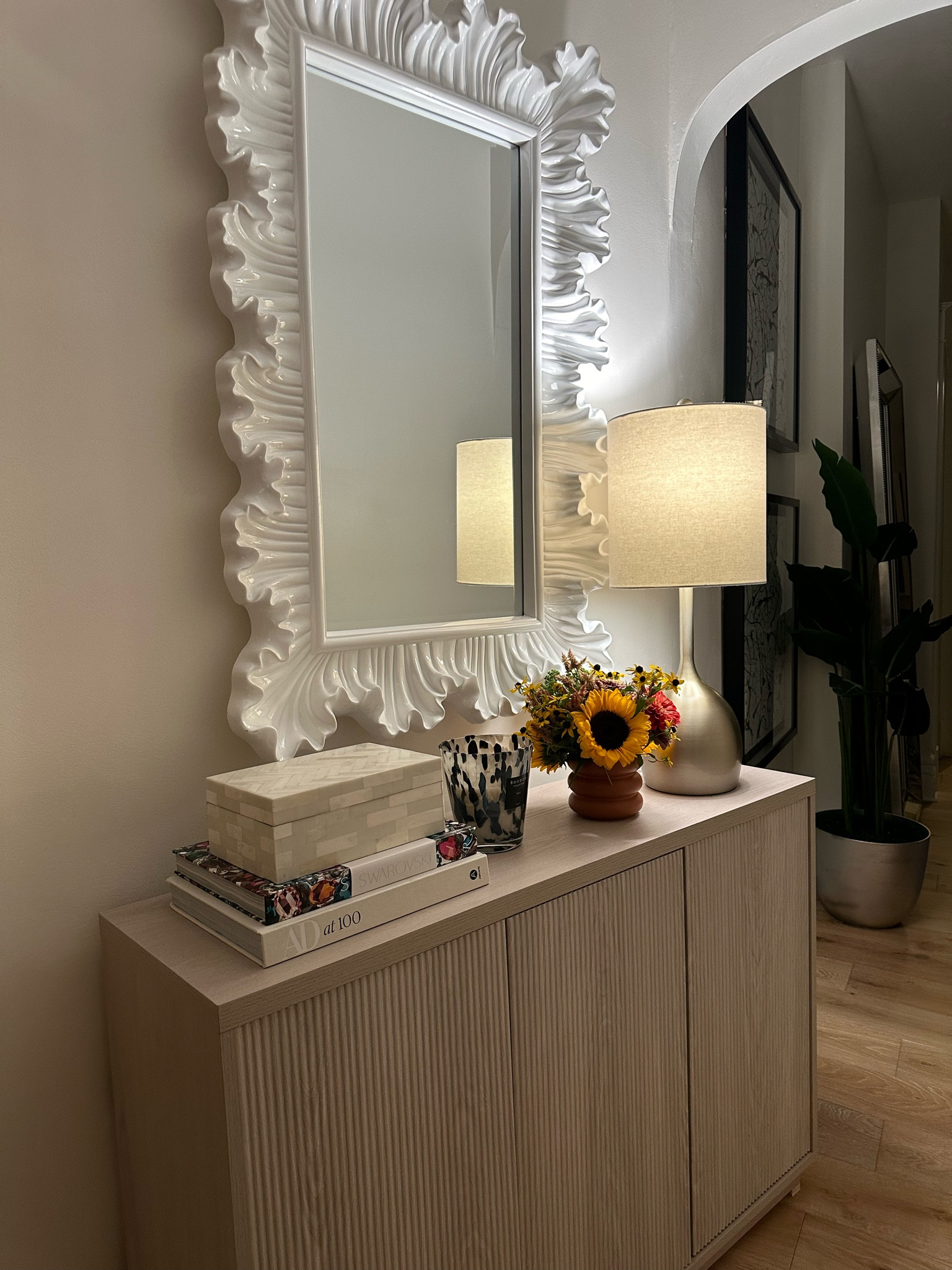 Make a statement in your front hallway with this beautiful mirror & console cabinet! 

Hallway Inspo✨✨

#entryway #entrywaydecor #interiordesign #homedecor #design #home #interior #foyer #decor #architecture #homedesign #interiors #etsy #entry #entrywaydesign #homesweethome #entrywaytable #frontdoor #interiordesigner #consoletable #modernfarmhouse #entrywayideas #hallway #homeinspo #interiorstyling #farmhouse #foyerdecor #luxuryhomes #modernhome #designinspiration