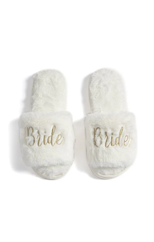 Bride Fuzzy Slippers ~ White/Gold | Show Me Your Mumu