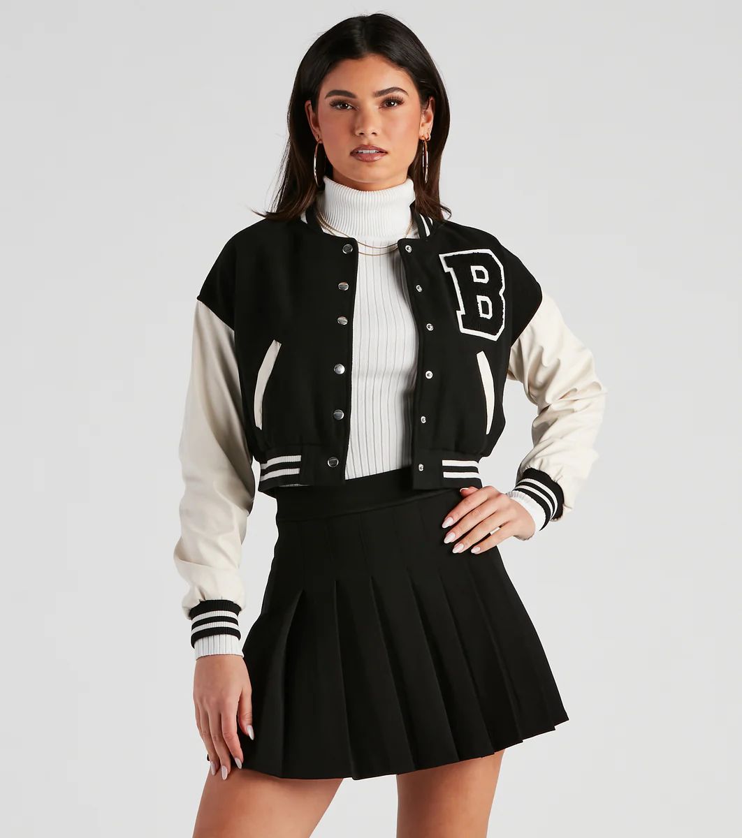 B For Babe Crop Letterman Jacket | Windsor Stores