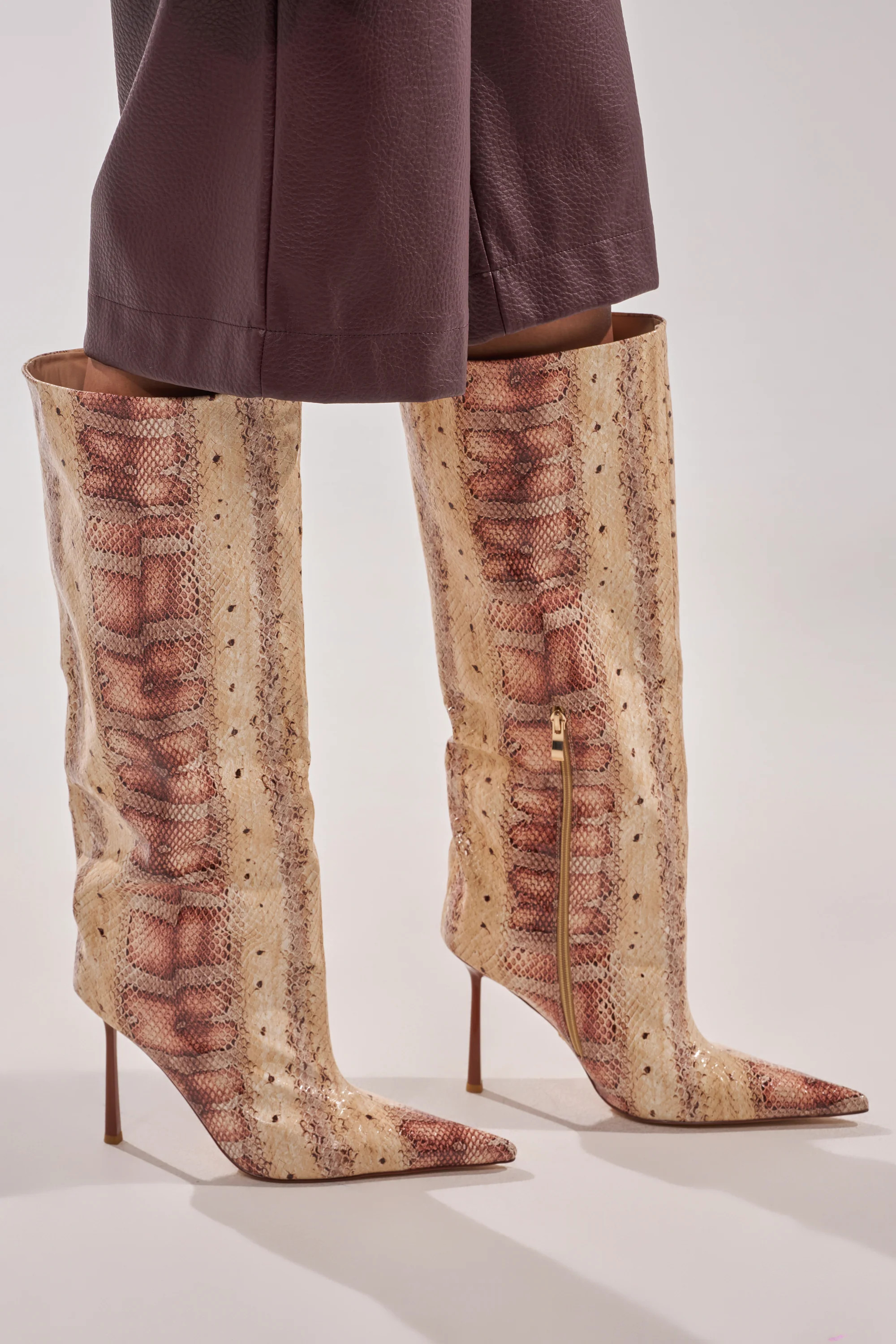 AZALEA WANG MADEYE NUDE SNAKE STILETTO BOOT | AKIRA