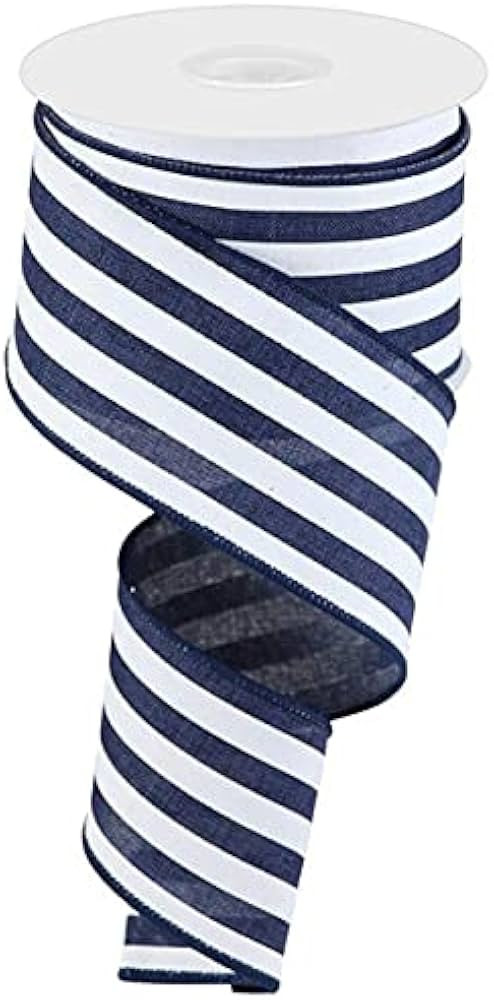Vertical Stripe Wired Edge Ribbon - 10 Yards (Navy, White, 2.5 Inch) | Amazon (US)