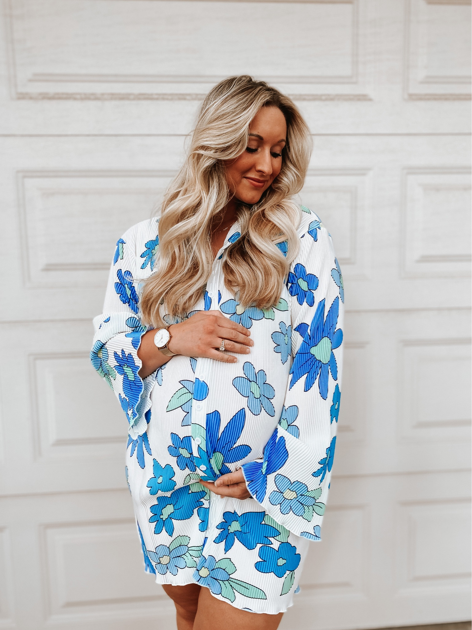 Amazon dress wearing L. Amazon seamless thongs, nursing bras BOTH SO SO COMFY. Size down in bra. Size up in undies. 
Amazon shoes run TTS. Amazon clutch. Amazon bracelets. Amazon heatless curls  
#34weeks

#LTKstyletip #LTKunder50 #LTKbump