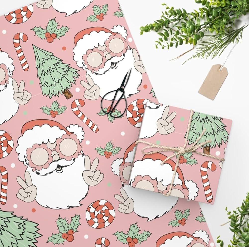 Pink Christmas Wrapping Paper- 17inch x 120inch- Santa and Candy Cane Print for Christmas, Holida... | Amazon (US)