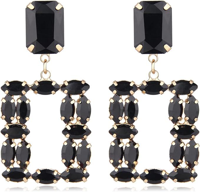 Crystal Rectangle Geometric Dangle Earrings, Glass Rhinestone Statement Drop Earrings for Women K... | Amazon (US)