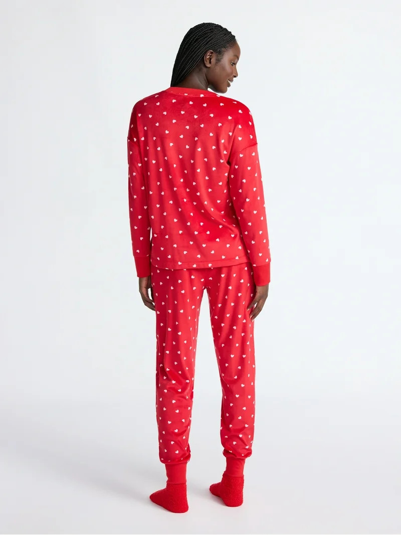 Joyspun Women’s Stretch Velour Long Sleeve Top, Pants, and Socks Pajama Set, 3-Piece, Sizes XS-... | Walmart (US)