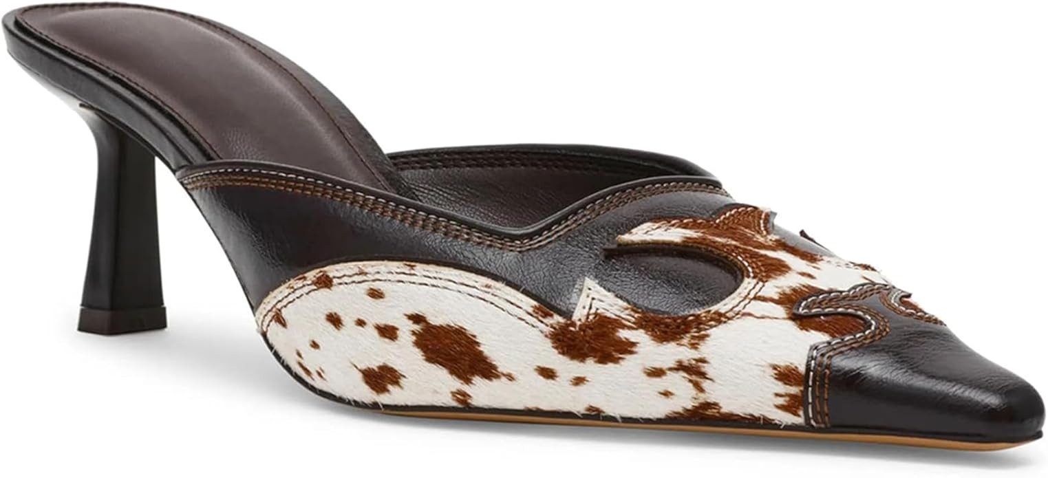 Pointed Toe Mules for Women Suede Slip On Kitten Heels Pumps with Stitching Flame Design Backless... | Amazon (US)