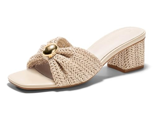 Coutgo Womens Low Chunky Block Heels Raffia Sandals Square Open Toe Slip On Slides Summer Beach D... | Amazon (US)
