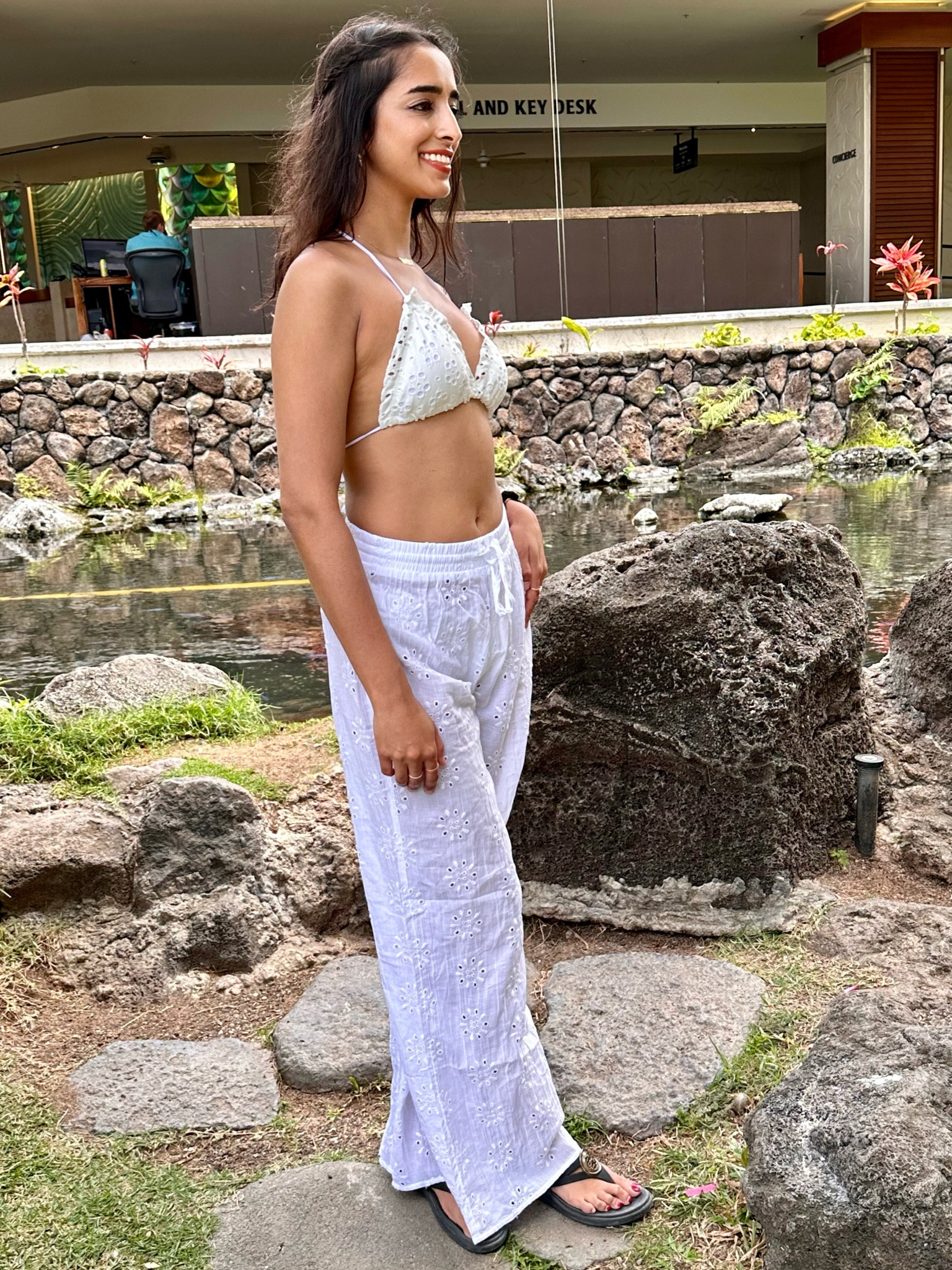 An all white eyelet look for your summer vacation. 
Bikini is old Topshop, linking similar! 
.
.
#Abercrombie 
#swimsuit
#bikini
#linen pants 

#LTKTravel #LTKSeasonal #LTKSwim