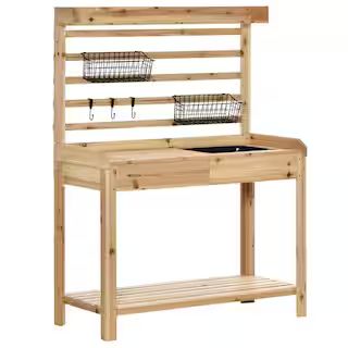 18 in. W x 56 in. H Natural Potting Bench Table, Garden Work Bench, Workstation | The Home Depot