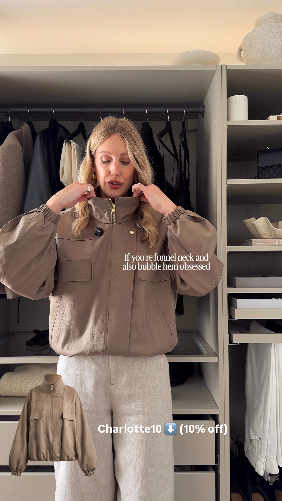 Perfect spring jacket 

Use code Charlotte10 for 10% off 🤍

If you’ve been after a lightweight bubble hem, balloon sleeve, funnel neck bomber jacket thats elevated then this one is for you! 
