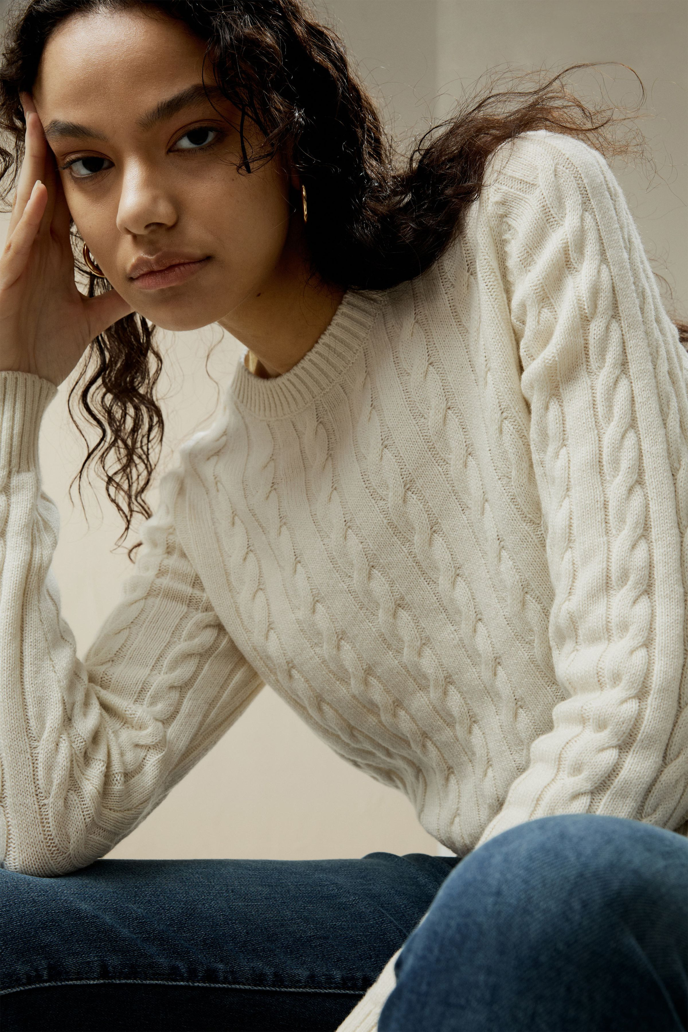 Classic Cable Knit Sweater with Ribbed Edges | LilySilk