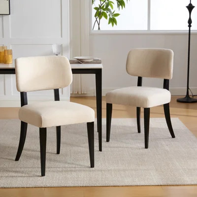 Cream Fabric Upholstered Dining Chairs Of 2, Mid - Century Modern, Rubberwood Frame, Wood Tone, Stable And Long Lasting, 22.86d X 19.28w 33.28h, Easy | Wayfair North America