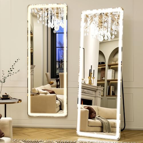 Easly Full Length Mirror - 16" x 60" Mirror Full Length with LED Lights Adjustable Screen Brightness, Wall Mounted or Freestanding, Full Body Mirrors for Bedroom, Living Room, Cloakroom,Salon | Amazon (US)