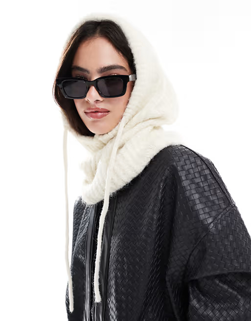 Pieces oversized balaclava snood in cream melange | ASOS (Global)