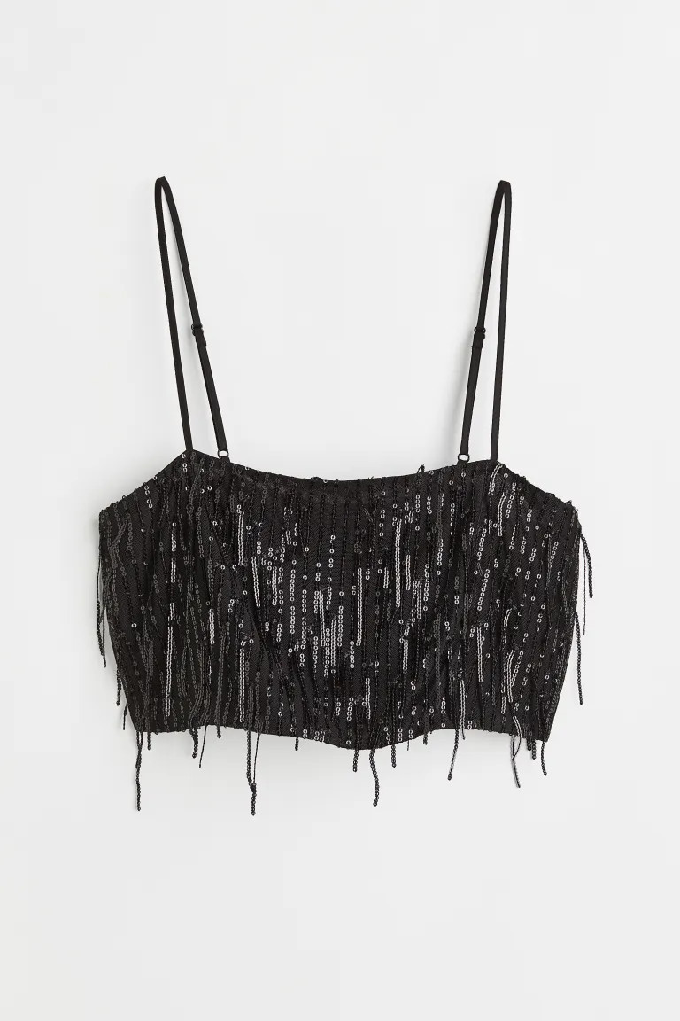 Sequined Crop Top - Black/sequins - Ladies | H&M US | H&M (US + CA)