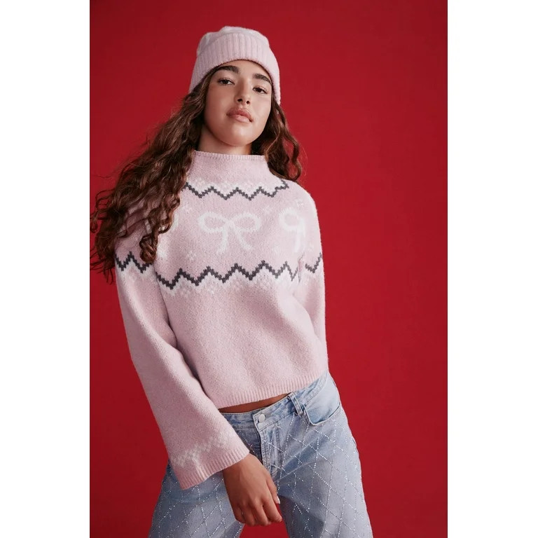No Boundaries Fairisle Jacquard Pullover and Beanie Set, 2-Piece, Women's and Women’s Plus - Wa... | Walmart (US)