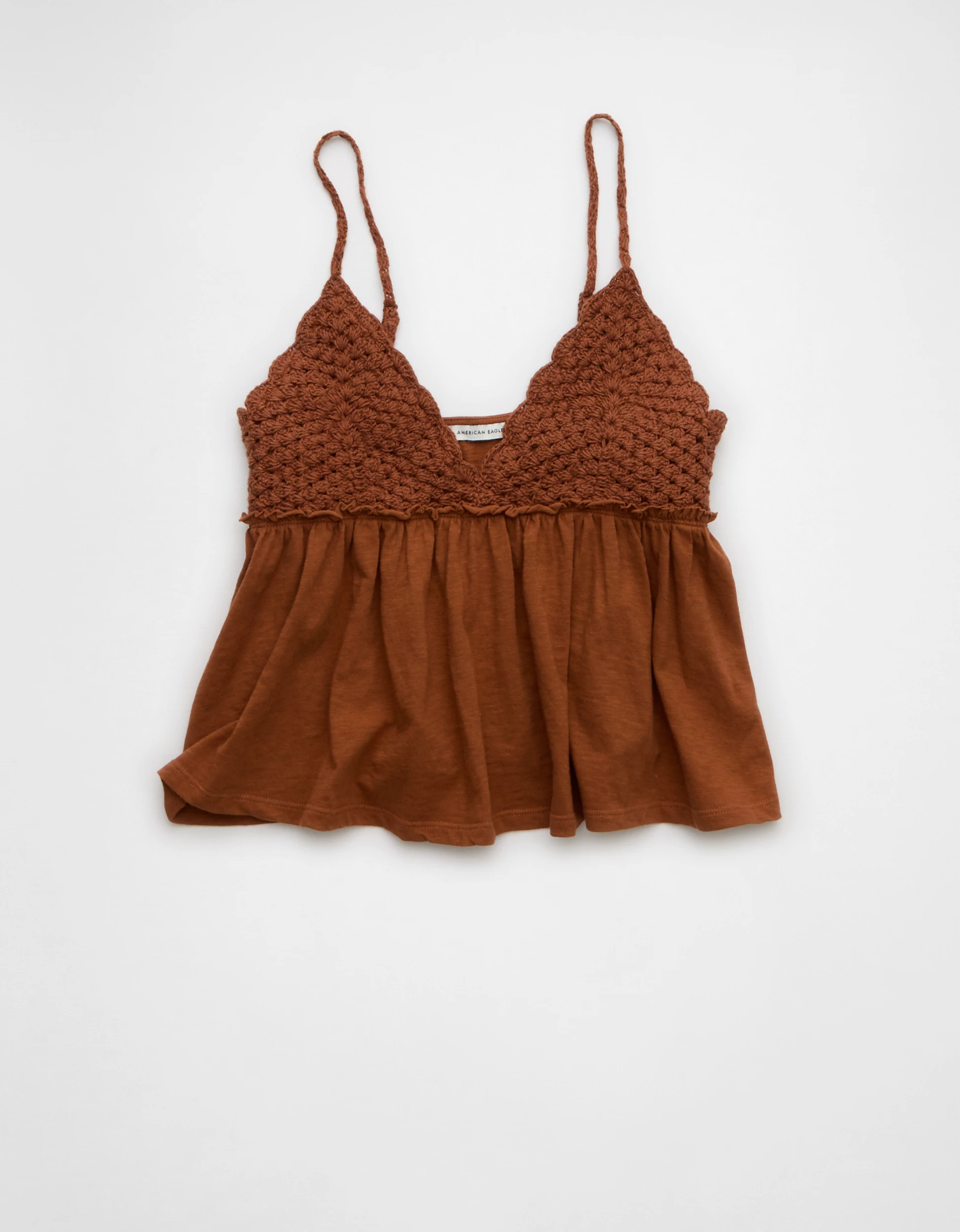 AE Sunchaser Knit Crochet Babydoll Cami | American Eagle Outfitters (US & CA)