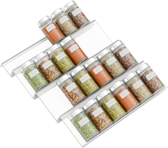 NIUBEE Acrylic Spice Rack Tray - 4 Tier Spice Drawer Organizer for Kitchen Cabinets,1 Pack Clear | Amazon (US)