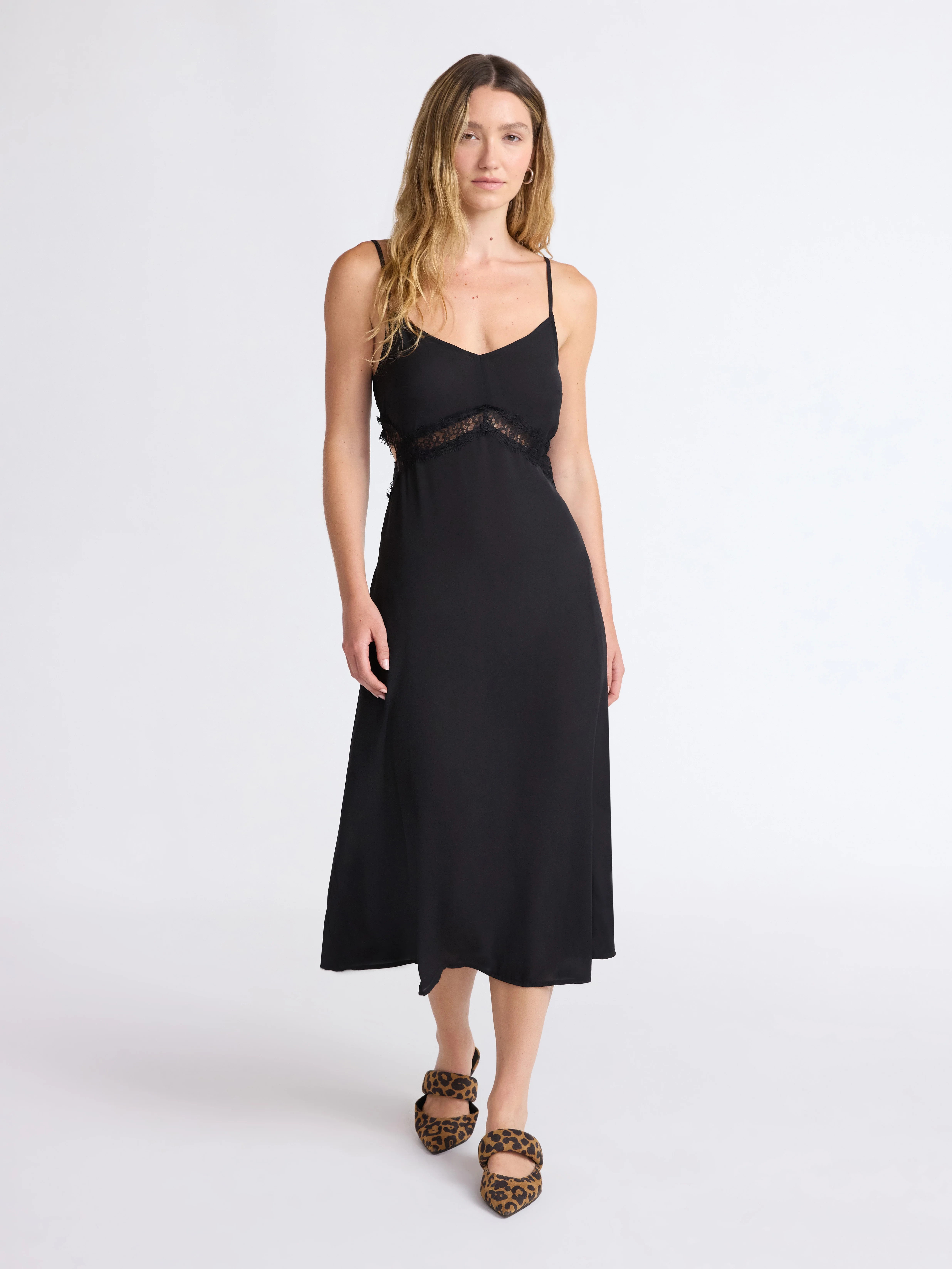 Scoop Women’s Cutaway Midi Dress with Lace Insets, Sizes XS-XXL | Walmart (US)