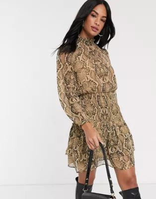 River Island shirred waist dress in brown snake print | ASOS | ASOS UK