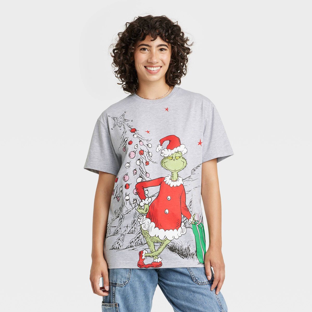 Women's The Grinch Oversized Graphic Short Sleeve T-Shirt - Heathered Gray | Target