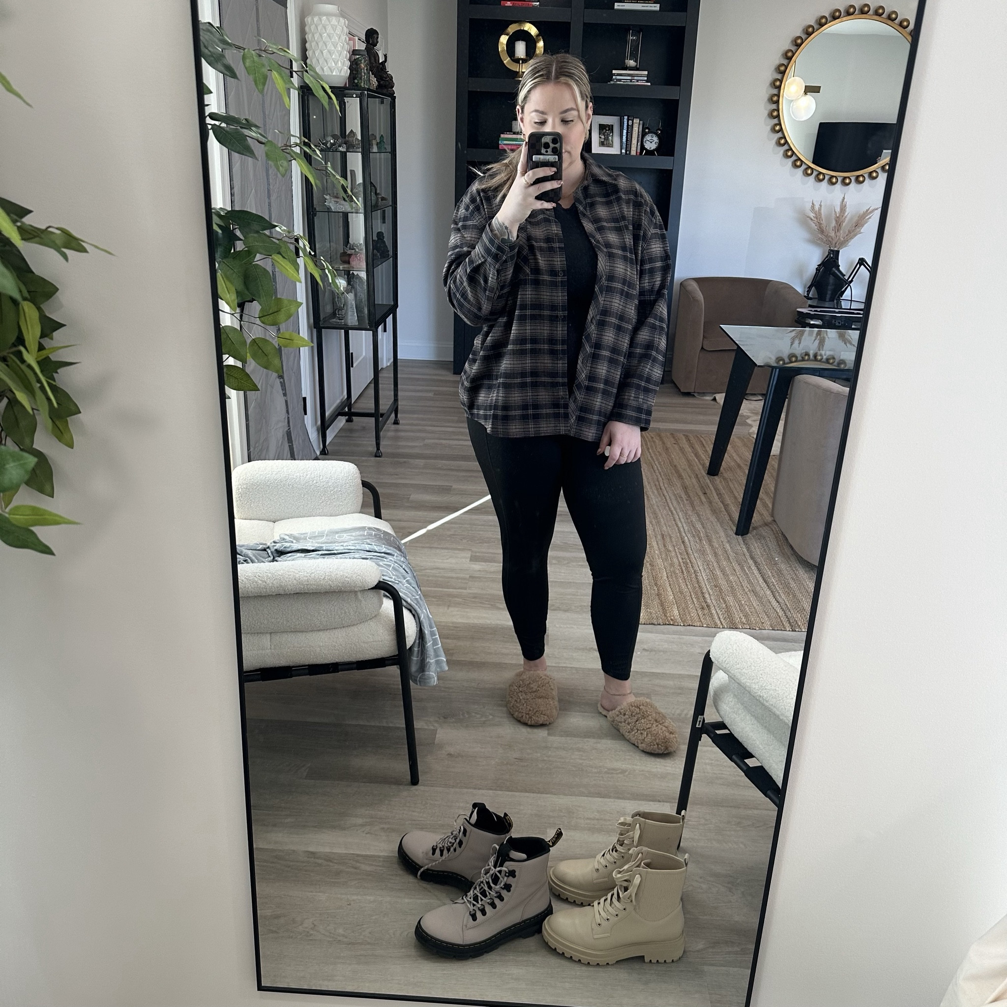 Couldn’t decide which boots to wear - If you order the docs DO NOT SIZE UP  - I did size up in the nuuds flannel 🖤🧦❄️

#LTKmidsize #LTKplussize #LTKSeasonal