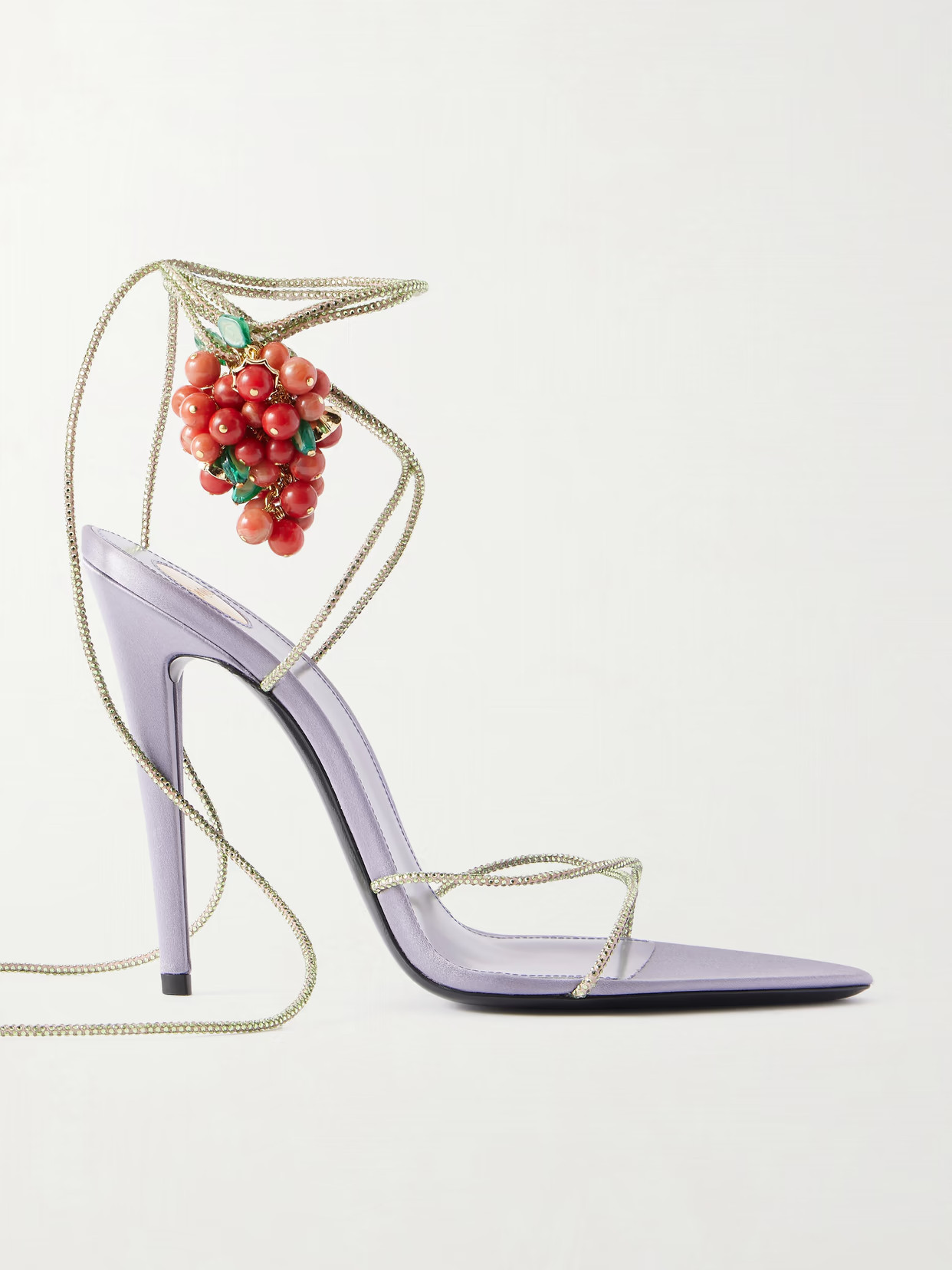 SAINT LAURENT - Suede-trimmed Embellished Satin Sandals - Purple | NET-A-PORTER (US)