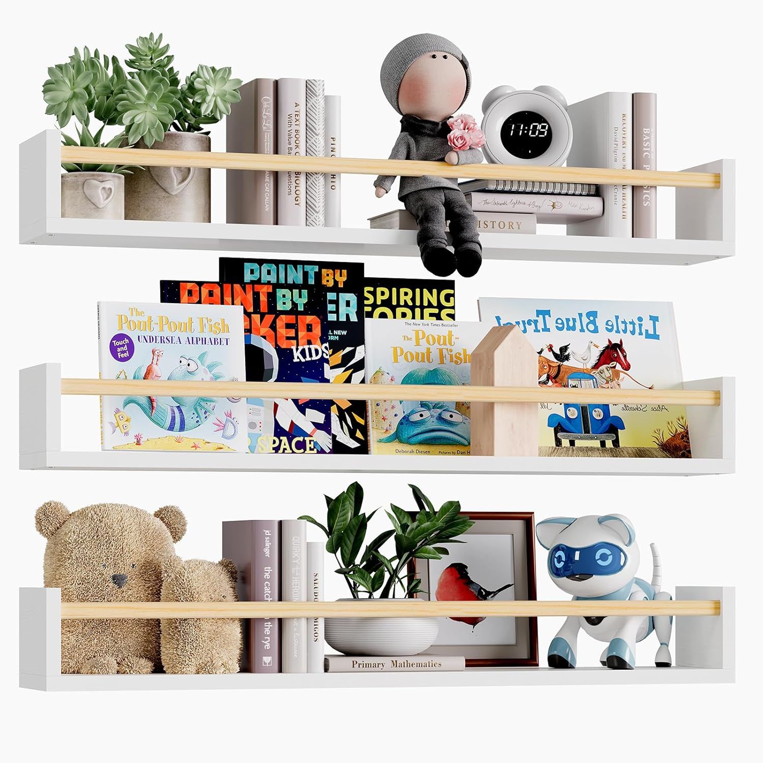 Fixwal Nursery Book Shelves, 23.6 Inch Floating Bookshelves for Wall Set of 3, Baby Nursery Decor... | Amazon (US)