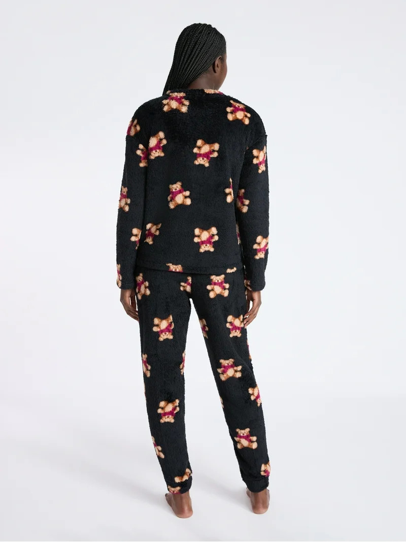 Joyspun Women's Plush Long Sleeve Top and Pants Pajama Set, 2-Piece, Size XS-3X | Walmart (US)