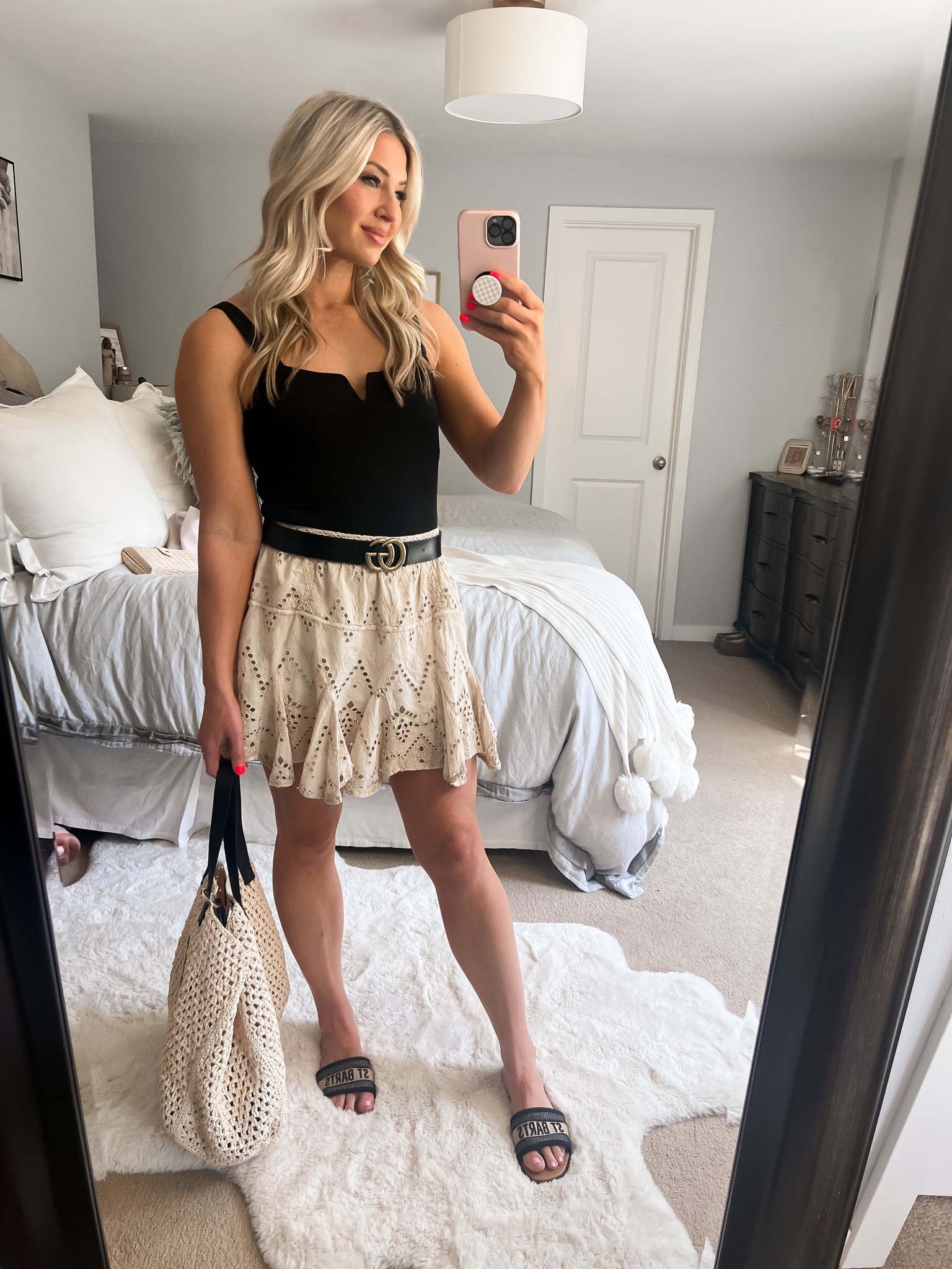 Skirt w/ shorts making it the perfect boating or adventure skirt. Slides, beach bag, bodysuit 
Summer outfit 

#LTKSeasonal #LTKstyletip #LTKunder50