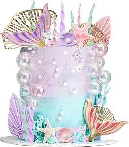 Mermaid Cake Topper Big Mermaid Tails Seaweed Bubbles Shells and Golden Ginkgo Leaves Cake Set fo... | Amazon (US)