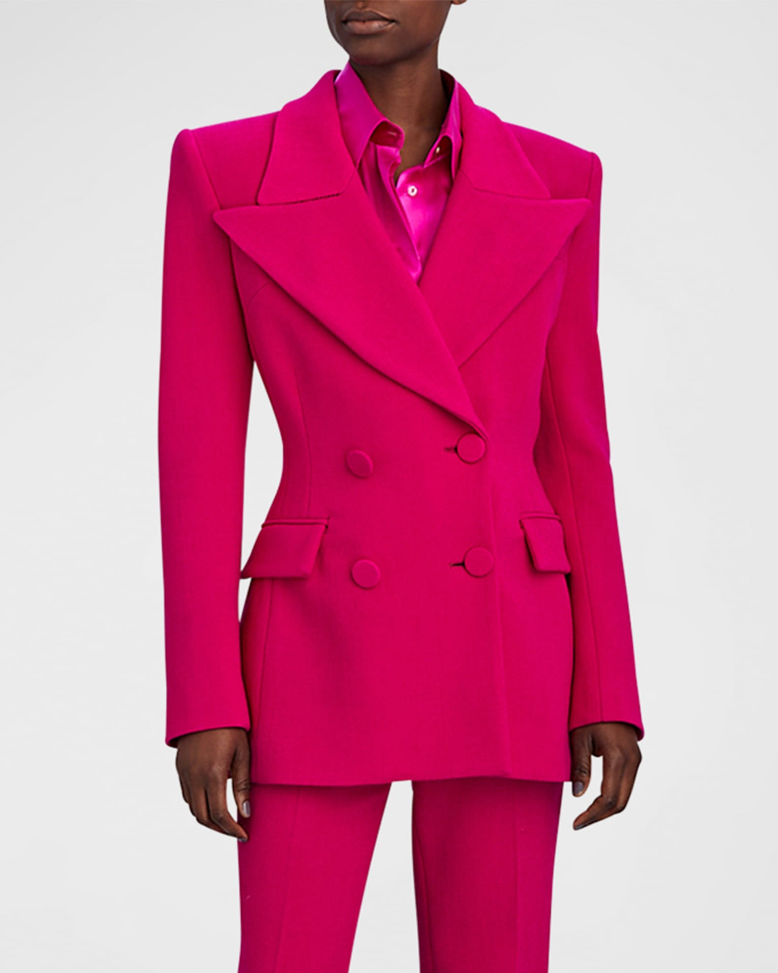 Double-Breasted Strong Blazer Jacket | Neiman Marcus
