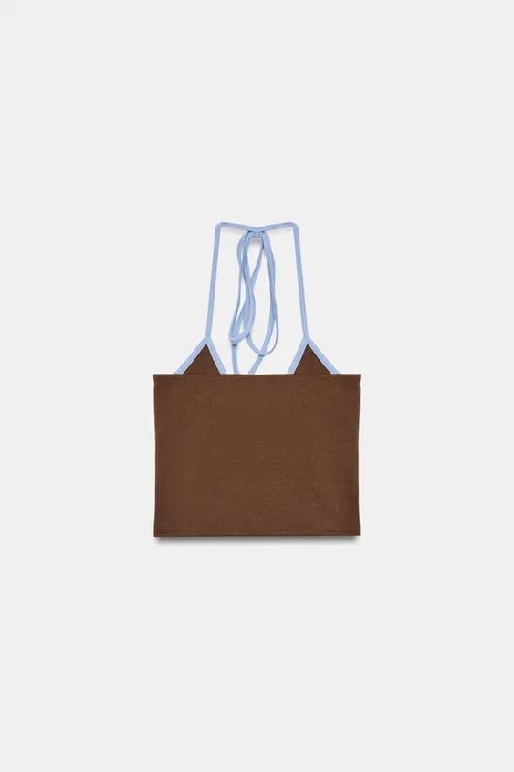 HALTER CROP TOP WITH CONTRAST TRIM | Zara UK